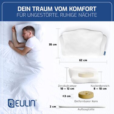 Ортопедична подушка для шиї EULIN® з преміальної піни Memory Foam, ергономічна, сертифікат IGR