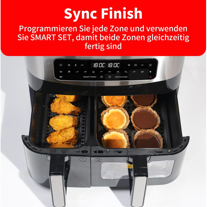 Фритюрниця TOKIT з подвійним зондом, 2800 Вт, 10 л, 12 програм, з вікном, без олії, 2 ящики, LED-touchscreen, 90% менше жиру