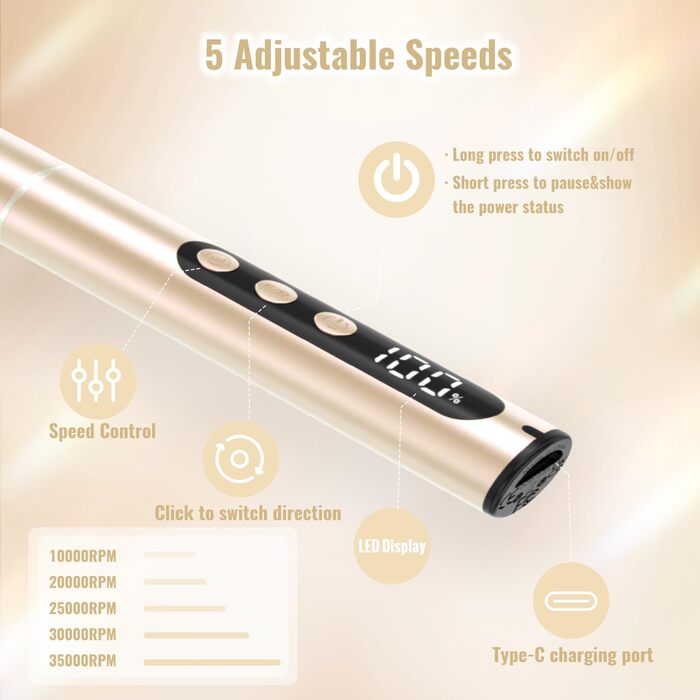 Електричний набір для манікюру та педикюру Golden 12 в 1: фрезер для нігтів, фрезер для гелю, акрилу, набір для манікюру та педикюру