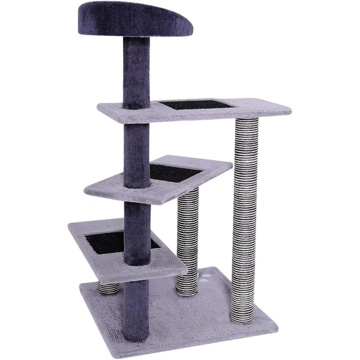 Драбина для котів Lionto з 3 платформами та затишним лежанкою, висота 100 см, котячий будиночок з сизалевим мотузком та м'яким плюшем, підходить для кошенят та великих котів, ідеальний догляд за кігтями, сірий/світло-сірий