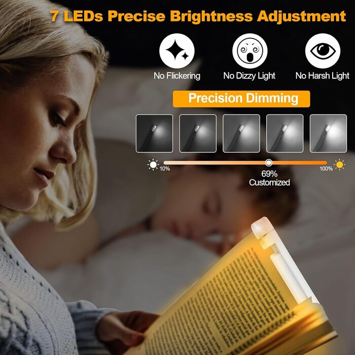LED-лампа для читання HIONXMGA з кріпленням на книгу, 3 кольори, регулювання яскравості, перезаряджувана, для книголюбів та дітей