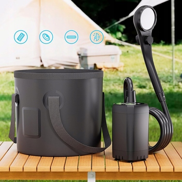 Кемпінговий душ 20Л з помпою, акумулятор 6000мАг, зарядка USB-C, шланг 2м