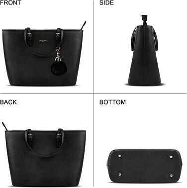 Жіноча сумка-шопер URAQT чорного кольору зі шкіри з помпоном з хутра кролика та брелоком - для офісу, школи, покупок