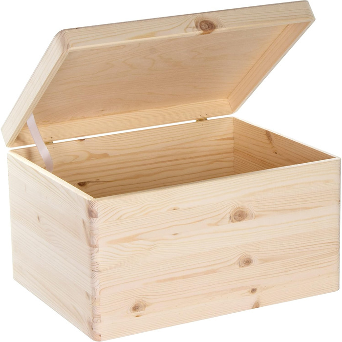 Wooden box with lid - 40x30x24cm, Natural, FSC® - Multi-purpose box without handles - Storage box | Memory box | Craft & Gift box