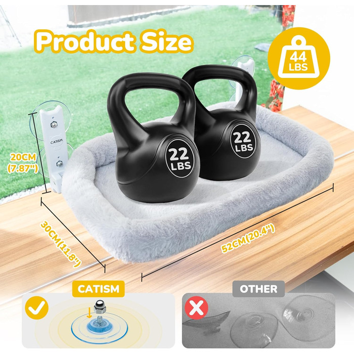 Кішка гамак на вікно CATISM з подушкою, 52x30 см, до 20 кг, сірий, для котів