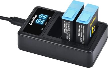 Акумулятор DuraPro 2X + LED зарядний пристрій 3-слоти USB Type-C для GoPro Hero 12/11/10/9 Black