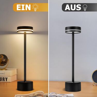 Настільна LED лампа акумуляторна 2 в 1 Schwarz - бездротова нічна лампа з димером, USB-C зарядка, сенсорне керування, для спальні, вітальні, офісу - чорна