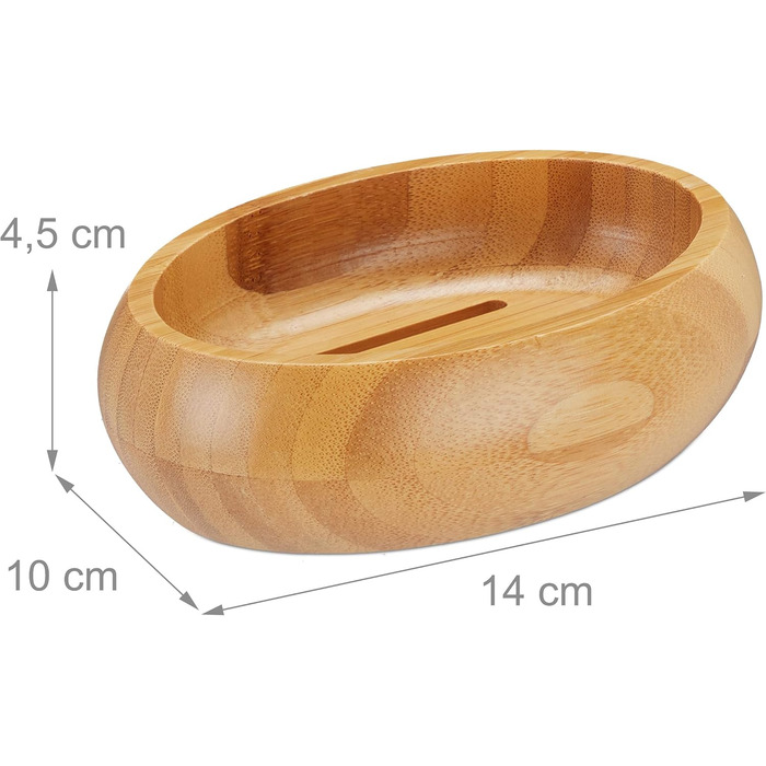 Миска для мила Relaxdays з бамбука з піддоном, вологостійка, овальна, 4.5 x 14 x 10 см, натуральний бамбук