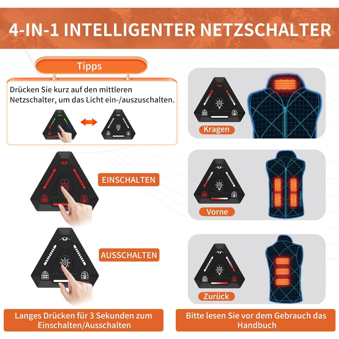 Електрична гріюча жилетка для чоловіків та жінок з Power Bank, 8 зон нагріву, 3 температурні режими, чорний, XXL