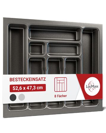 Органайзер для столових приборів LouMaxx 47.3x52.6 см (8 відділень) для шухляд 60 см, сірий - Німецька якість