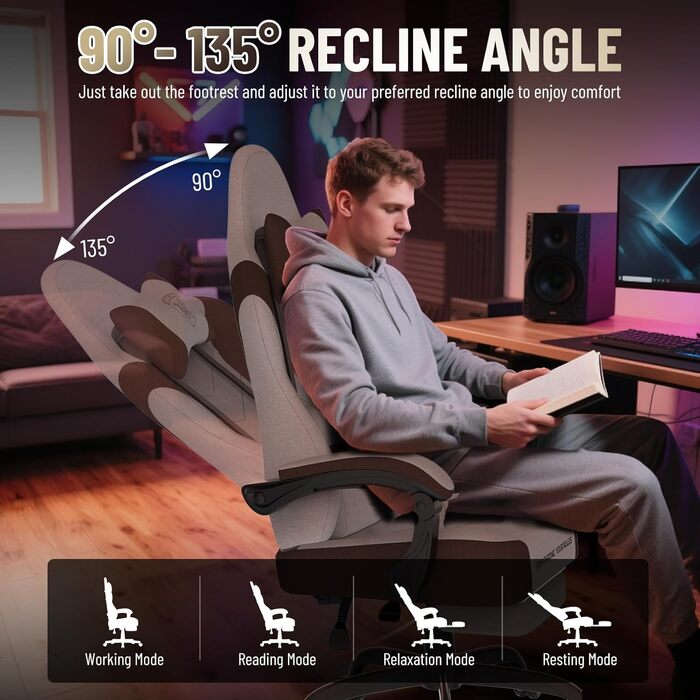 Ігрове крісло Ferghana Ergonomic Gaming Chair з дихаючої тканини, регульованою підголівником та поперековою підтримкою, офісне крісло для геймерів та роботи, Бежево-коричневе