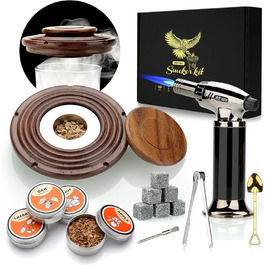 Dad's Gift Christmas, Cocktail Smoker Kit, Whiskey Stones, Torch Lighter, Old Fashioned Whiskey Smoker Drinks Kit, Cocktail Accessories for Drinks, Bourbon Walnut (Butane Not Included)