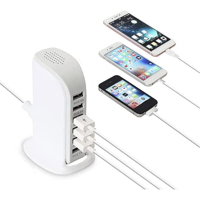 Зарядний пристрій USB-C 455W, 7 портів, GaN PD PPS – для MacBook, Dell, iPhone, Samsung, ноутбуків, планшетів (білий)