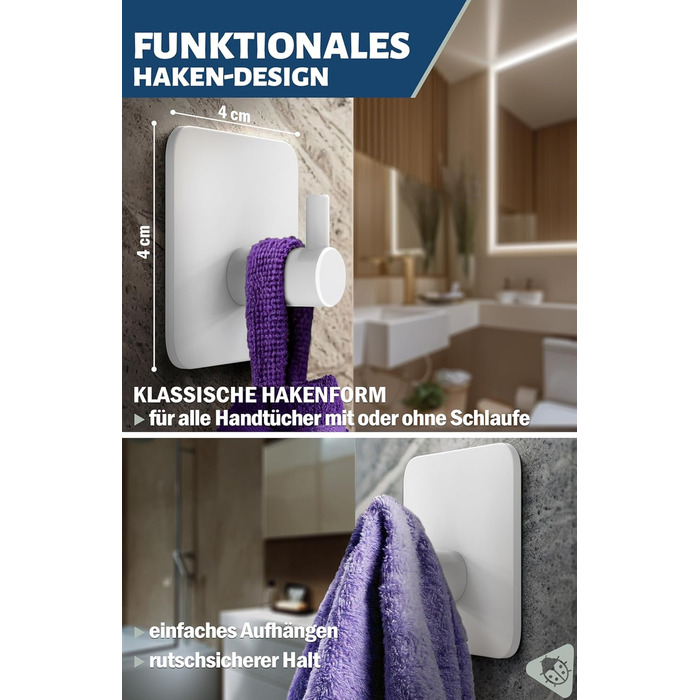 Набір гачків самоклеючих Menz, 4 шт, нержавіюча сталь, для ванної кімнати, кухні, 4 шт.