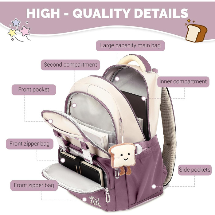 Шкільний рюкзак IvyH для дівчаток, водонепроникний, для 5-9 класів, з нейлону, велика місткість, зелено-фіолетовий