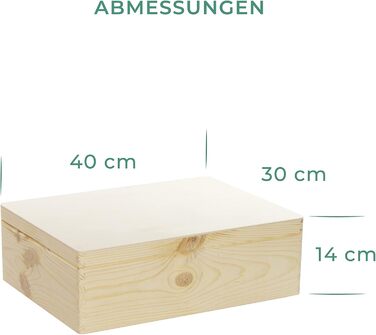 Wooden box with lid - 40x30x24cm, Natural, FSC® - Multi-purpose box without handles - Storage box | Memory box | Craft & Gift box (40 x 30 x 14 cm | L)