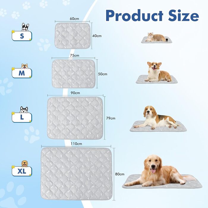 Rywell Cooling Mat for Dogs - Upgarde Colorfastness Thickening Washable Self-Cooling Cold 70×90cm Dog Mat - Non-Slip Soft Water-Absorbing Odorless Summer Dog Blanket for Dogs Cats - L - Grey