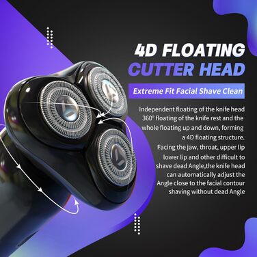 Електричний гоління для чоловіків Sejoy з 4D головкою, бездротовий, для мокрого та сухого гоління, потужний мотор