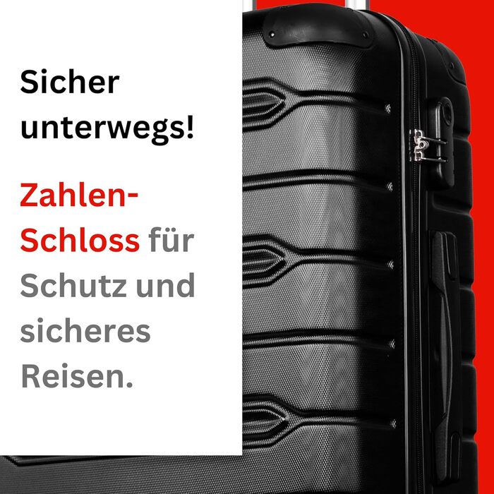 Валіза NOWI Rhodos – 3-секційний набір, жорсткий корпус ABS, кодовий замок, 4 колеса, розширювана, 360° обертання, легка та міцна. Розміри: M, L, XL (Чорний, SET)