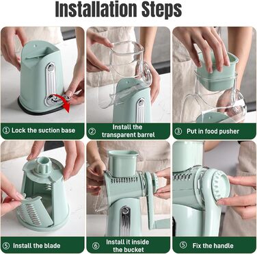 Ручна тертка для сиру та овочів з 5 зміненими лезами з нержавіючої сталі, кругла тертка з ручною рукояткою, харчовий подрібнювач для кухні, зелена коробка для зберігання