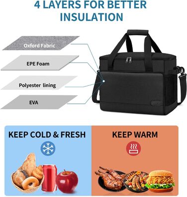 Термосумка Lubardy 15L/30L сіра/чорна: велика, складна, водонепроникна, для пікніків та обідів