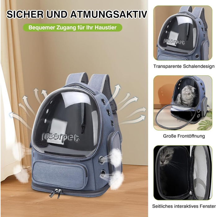 Рюкзак-переноска для котів та собак ALLSOPETS до 7.5 кг, блакитний. Інноваційний рюкзак-бульбашка для подорожей з внутрішнім ремінним кріпленням