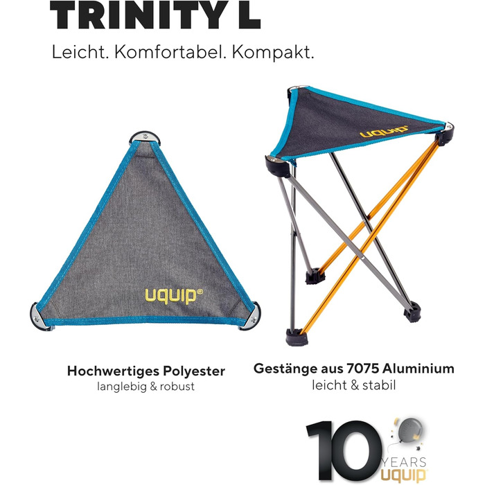 Складаний табурет Uquip Trinity M Mini - легкий, треножний, 150 кг, блакитно-жовтий (золото-сірий, великий)