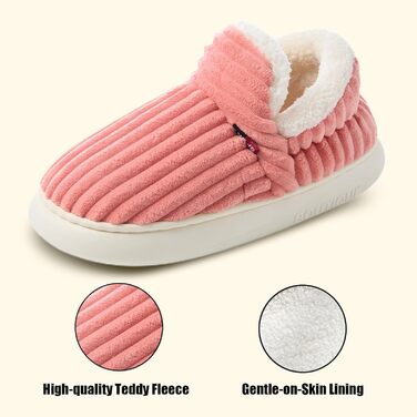 Тапочки жіночі зимові теплі з піною з пам'яті, чоловічі, з м'якого корду, повністю пухнасті, м'які, закриті, бавовняні, з антиковзким покриттям, зручні для дому та вулиці, 38/39 EU, рожеві