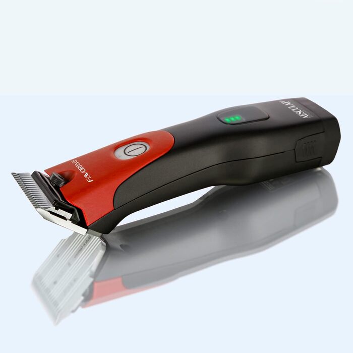 Машинка для стрижки собак та коней Aesculap Favorita CLi акумуляторна (червона) з набором гребінців | Професійна ергономічна машинка | LED-дисплей | Тімострижка для собак та коней