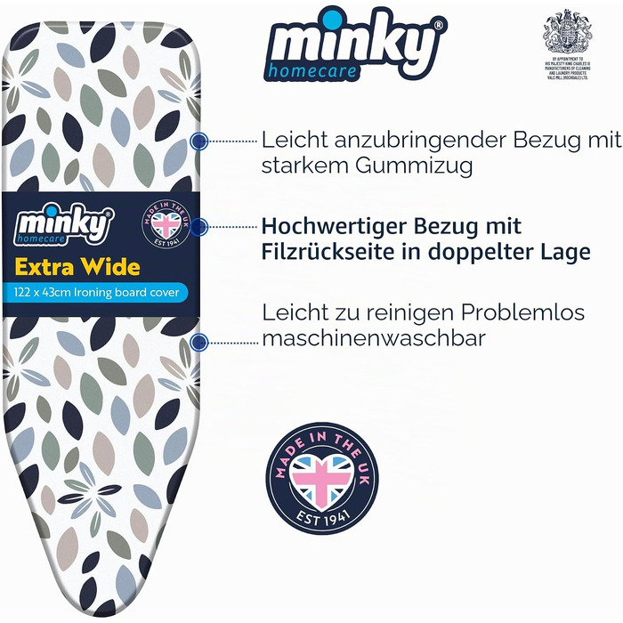 Еластичний чохол на прасувальну дошку Minky Extra Wide, сірий, 122 x 43 см
