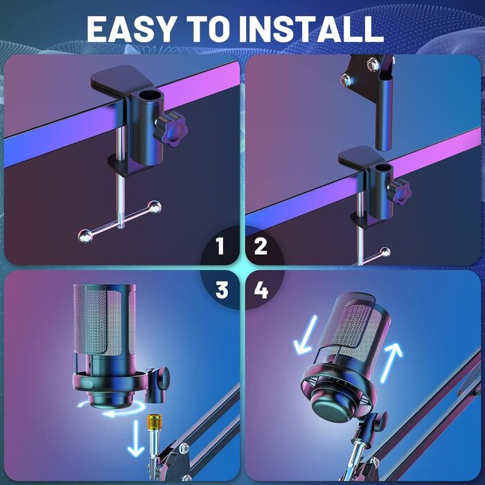 USB мікрофон для геймінгу та стримінгу: конденсаторний мікрофон з виносним кріпленням, кабель 1.5м, сумісний з PC, PS4/PS5, iOS/Windows/Android