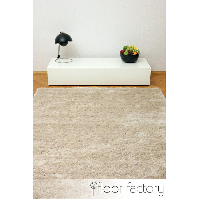 Шкіряний килим з високим ворсом Shaggy, бежевий/кремовий, 140x200 см - елегантний, з блискучою поверхнею