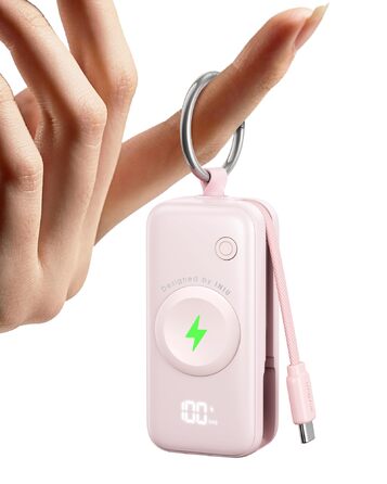 Power Bank INIU для Apple Watch, 5000mAh, вбудований кабель, LCD-дисплей, сумісний з iWatch 10/9/8/Ultra2/Ultra/SE, iPhone 16/15, рожевий
