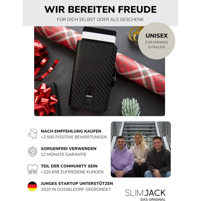 Slimjack Smart Wallet: RFID захист, алюмінієвий картхолдер для чоловіків (Carbon). Гаманець для карт та монет