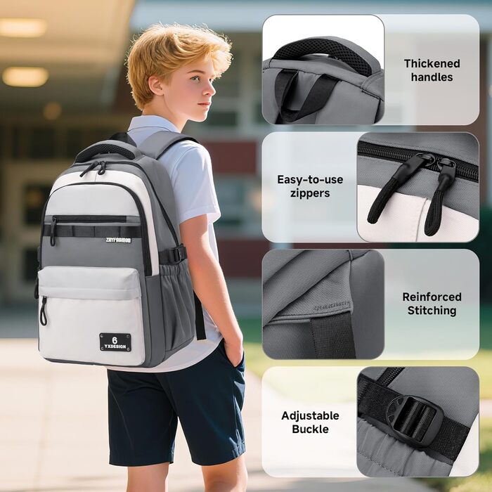 Шкільний рюкзак для підлітків, хлопчиків, 2025. Водовідштовхуючий рюкзак для старшої школи, гімназії. Підходить для ноутбука 15.6', звичайний дизайн (сірий)