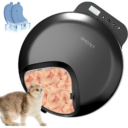 Автоматичний дозатор корму для котів та собак, 8oz*4 порції, з таймером, акумуляторний, з блокуванням, 2 охолоджуючі акумулятори (Чорний)