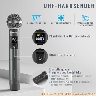 Набір бездротових мікрофонів Phenyx Pro PTU-5200: 4 динамічні мікрофони, UHF, 200ft, для співу, караоке, церкви, DJ