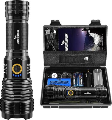 Ліхтарик Shadowhawk LED акумуляторний, 450000 люмен, надяскравий, USB-зарядка, тактичний XHP70.2 з чохлом, водонепроникний IP67 для кемпінгу, туризму, екстрених ситуацій