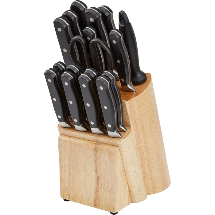 Amazon Basics Premium Knife Block Set, 9-Piece, Black - Includes 18 Knives