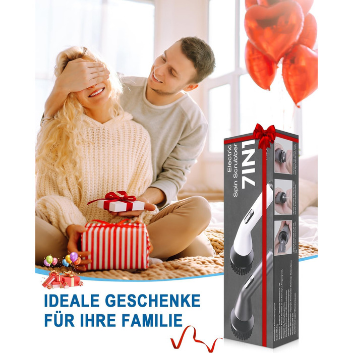 Електрична щітка для чищення, Spin Scrubber з 7 насадок, водонепроникна IPX7, регульована ручка, для ванної кімнати, кухні, плитки, авто, підлоги