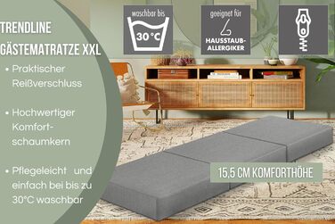 Складаний гостьовий матрац Badenia Trendline XXL, поліестер, 196x65x15,5 см, плюш, висота 15 см, сірий, з чохлом, сертифікат OEKO-TEX, німецька якість