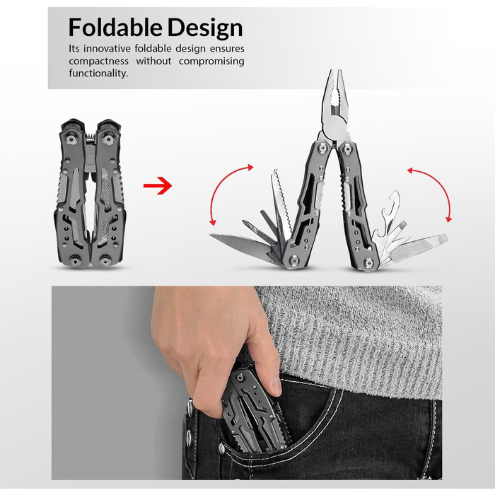 Мультитул 14-в-1 з плоскогубцями, ножем, викрутками, відкривачкою для пляшок та нейлоновим чохлом – компактний та надійний багатофункціональний інструмент для кемпінгу, відпочинку на природі, надзвичайних ситуацій та домашнього використання