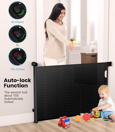 Захист від падіння для дітей Nalezuns: висувний захист для сходів, 0-180 см, сірий/чорний