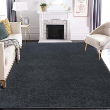 Килимок з мікрофібри 120x170 см - миючий короткий ворс для вітальні та спальні, м'який пухнастий з сучасним однотонним дизайном, антрацит-сірий 120 x 170 см