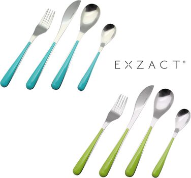 EXZACT Cutlery Set with Stand / 24 PCS Stainless Steel Cutlery Set in a Plastic Holder - Colored Handles - 6 x Forks, 6 x Knives, 6 x Spoons, 6 x Teaspoons - Green (EX153 x 24)