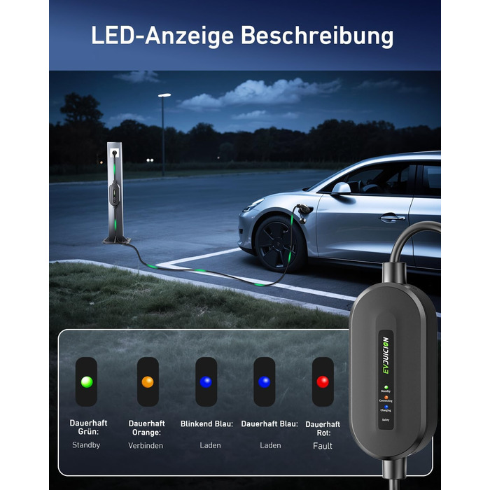 Кабель для зарядки електромобіля Evjuicion Typ 2 Schuko, 3.68kW, 6м, 16A, з індикатором, IP67, для ID.3/4, X1, 5ER, Model Y/3 та інших електромобілів