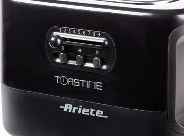 Тостер Ariete 159 Toastime: 2 відділення, пружинний захват, розморожування, підігрів, 700 Вт, нержавіюча сталь, чорний