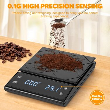 Електронні ваги для кави Viitech, до 3 кг, з таймером, 0.1 г, для дому та офісу