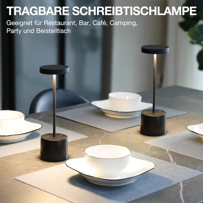 LED настільна лампа бездротова, акумуляторна, торшера з сенсорним керуванням, диммування, 3 колірні температури, регулювання яскравості, для спальні, кафе, чорного кольору, 1 шт.