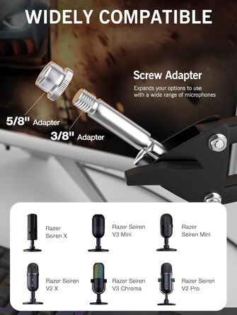 Тримач для мікрофона SUNMON для Razer Seiren X - регульований кріплення з адаптером 3/8' - 5/8'